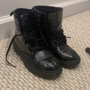Dr. Martens Kids Black Glitter Combat Boots